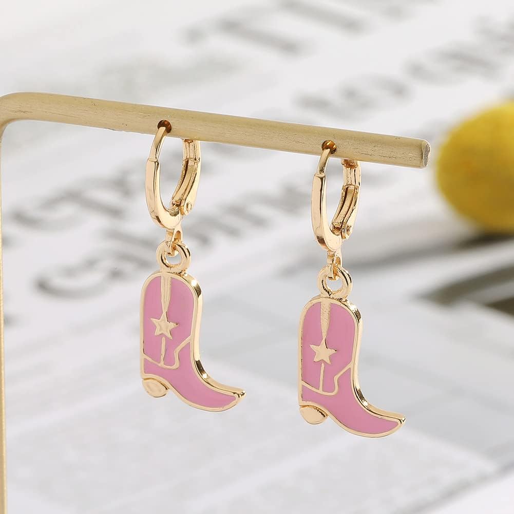 Cute Cowgirl Boot Hat Earrings Enamel Western Cowboy Dangle Drop Earrings
