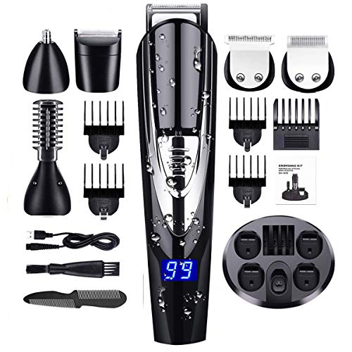 Tondeuse cheveux homme professionnel, Tondeuse professionnelle 10 en 1, Tondeuse à cheveux sans fil 10 en 1 Kit de toilettage électrique pour nez oreille facial Cheveux USB Rechargeable
