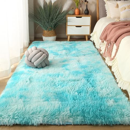 Tapis de salon moderne 170x200 bleu clair en peluche douce de sol