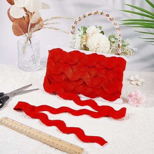 GORGECRAFT 10 Yard 40mm Large Christmas Red Wave Bending Fringe Trim Ribbon Jumbo Rick Rack Wavy Edge Ribbon RIC Rac Fabric Trim Zig Zag for Sewing Making Wedding Dress Party Gift Wrapping - Image 4