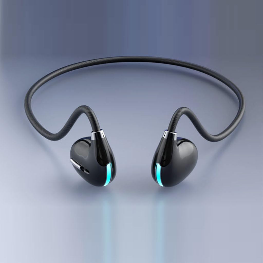 Open Ear Air Conduction Wireless Bluetooth Headphones Lightweight Pain-Free Design with Active Noise Cancellation IPX4 Waterproof Clear Calls for Sports Work and Outdoor Activities-Black