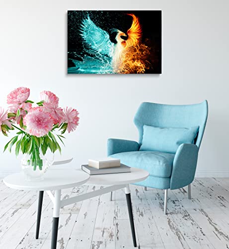Rising Phoenix Wall Art Canvas Poster Prints Half Ice And Fire Phoenix Bird Nirvana Decor Chinese Dragon Picture Phenix Painting Artwork For Home Bedroom Living Room Decoration - 24X36 Inch #TOP4