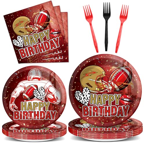 96PCS 49 Themed Football Birthday Party Plates and Napkins 49 Birthday Party Supplies for Boys Girls Football Themed Disposable Dessert Paper Plates Sports Game Day Touchdown Tailgate Decorations