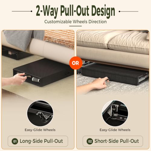 Image of Fokyfok 2 Pack Under Bed Storage with Wheels 4.5 inch Height | Metal Frame,Lid,Rolling Slim Under Bed Drawers for Shoes,Clothes and Toys,Shallow Underbed Storage,Under Couch Storage,Black