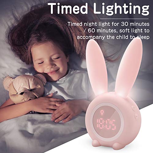 Homealexa Sveglia Bambini da Comodino con Temperatura LED con 2 Allarme, 6 suonerie, Luce Notturna, Funzione Snooze, Timer, Lampada Orologio da Tavolo Sveglia USB Ricaricare 12/24 Ore(Rosa) - Image 3