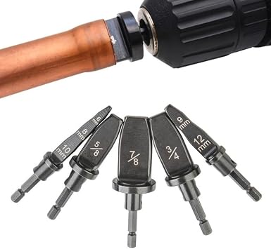 Pipe Expander Drill Bit, 5Pcs Copper Tube Hex Shank Swaging Tool Set HVAC Repairing Set, Air Conditioner Copper Pipe Swage Tubing Rotary Tool with Size 6/8/9/10/12/16/19/22mm Bits