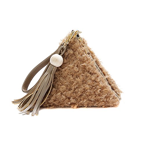 CONMING Sac à main, Mode Mini Tassel Triangle Téléphone Mobile Sac Lady Forfait Peluche Tendance Simple (Poudreux)