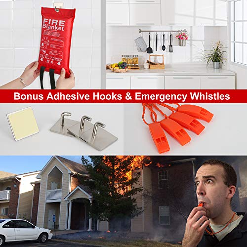4-Pack Fire Blanket - Fiberglass Fire Blanket Fire Suppression Blanket - Fire Blankets Emergency for People - Fire Safety Blanket with Emergency Whistles - Fireblanket for Kitchen, Home