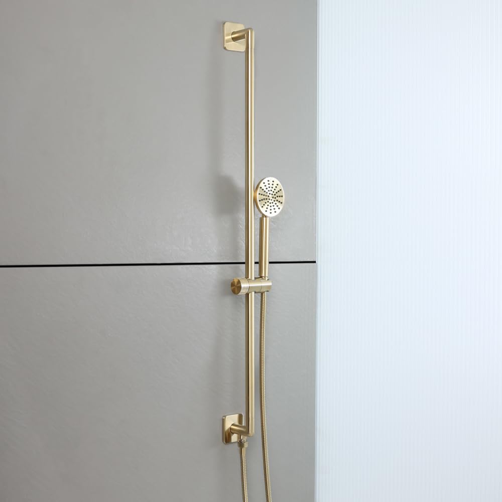Milano Lune Riser Rail Hand Shower Integrated Elbow - Brushed Brass