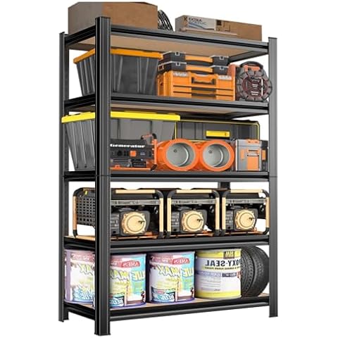 Notmise Garage Shelving, Metal and Wood Storage Shelves Heavy Duty, 5-Tier Adjustable Black Shelving, 2550LBS Utility Shelf for Garage/Basement/Kitchen, 72”H×46”W×23.6”D Cover