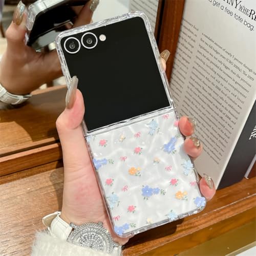 Coque Galaxy Z Flip6 transparente florale avec chaîne en silicone pratique