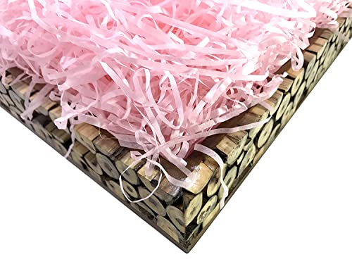 Image of Eco Sarras thin shredded paper crinkle paper grass strips gift tray decoration, gift hamper decorations, gift box fillers, wedding birthday & valentines day gift (200 Grams, Light Pink)