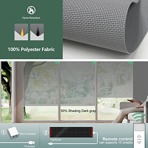 Yoolax Motorized Solar Shade Romote Control Light Filtering Roller Blinds Transparent Sight Auto Window Blinds (Grey) #TOP1