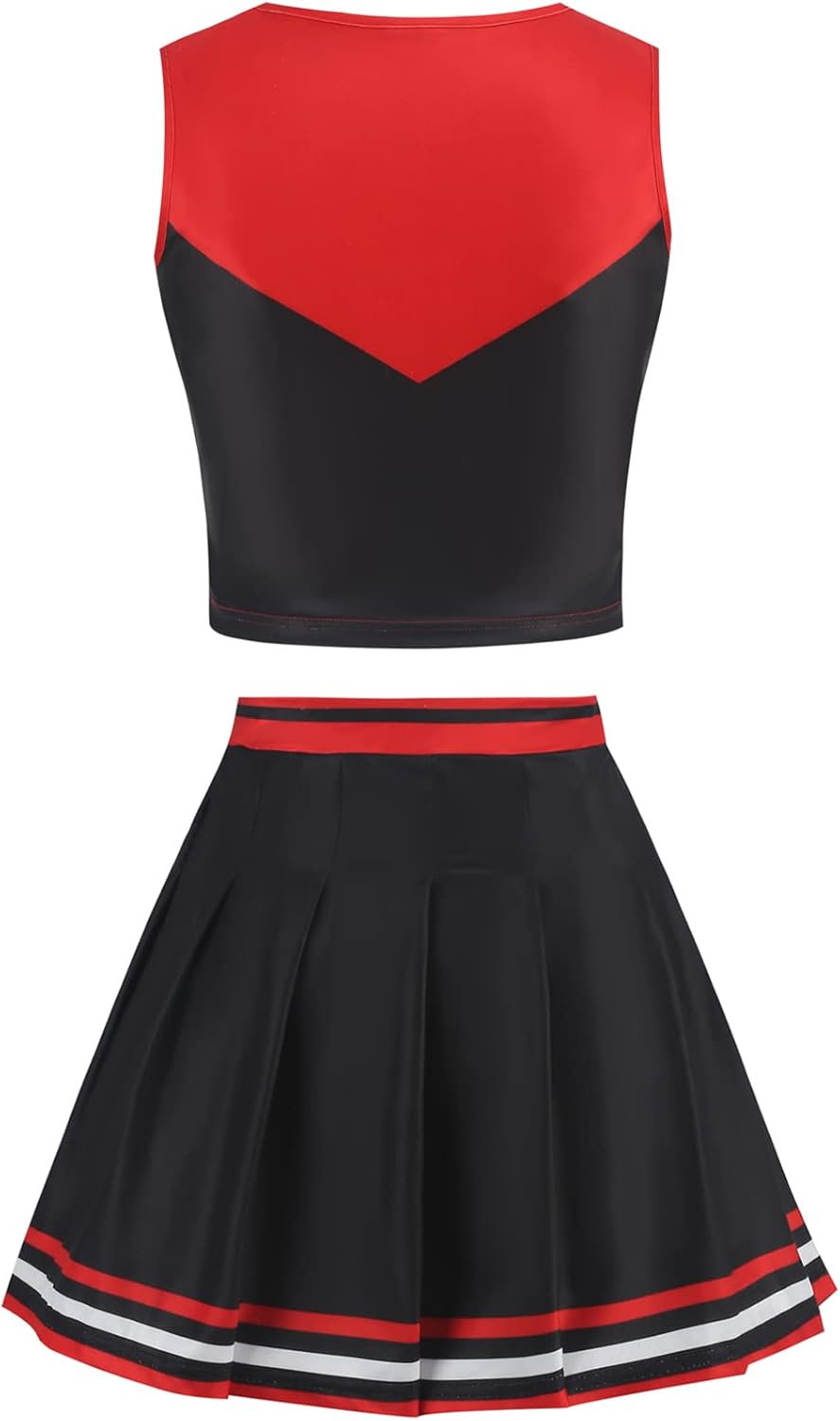 GRAJTCIN Tenns & Women's Cheerleader Outfit Cheerleading Uniform Halloween Costume Adult Crop Top Cheer Outfit - Image 2