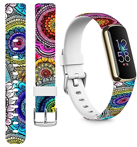 Bands For Fitbit Luxe Silicone Designer & Cisland Durable Design Patterned Print for Women Girls Strap Replacement Compatible with Fitbit Luxe 2021 Small + Colorful Flower