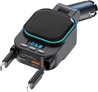 Jaywool Indragbar billaddare 96 W med Bluetooth-biladapter, 4-i-1 snabbladdning, Radio Bluetooth 5.3 FM-sändare för bil
