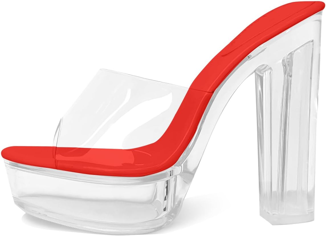 Fantoesay Women's Clear Platform Sandals Chunky Heel Mules Slip On Sandals - Image 5