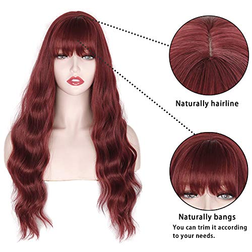 image for MERISIHAIR Long Wine Red Wigs for Black Women,Synthetic Dark Burgundy 