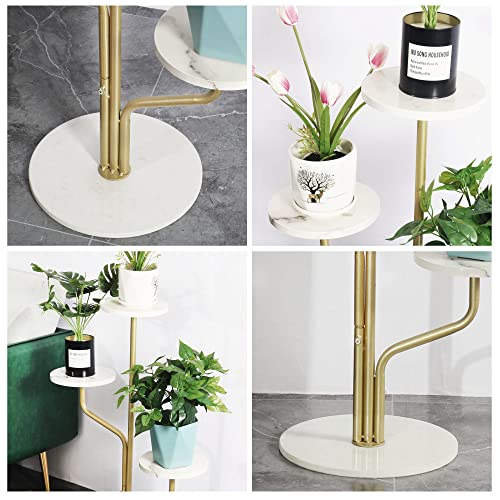 Hainarvers Gold Metal Plant Stand Indoor Outdoor, Marble 3Tier H35Inch Tall Planter Stand Corner Flower Pot Holder Multiple Shelves Plant Display For Patio Garden Living Room（3Tier Gold） #TOP4