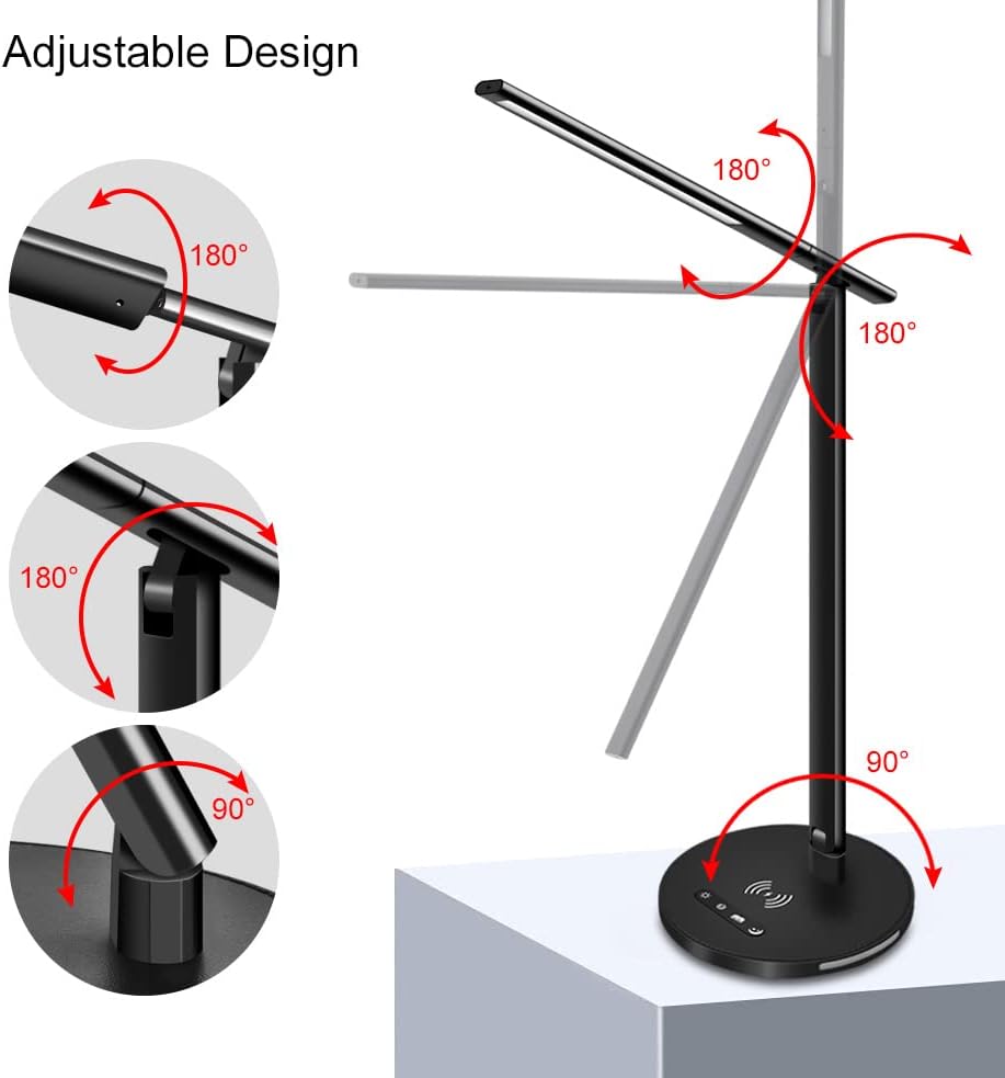 Miniatura 8 de AFROG Lámpara de escritorio LED multifuncional 8 en 1 con cargador inalámbrico rápido de 10 W, puerto de carga USB, luz nocturna, 1200Lux súper