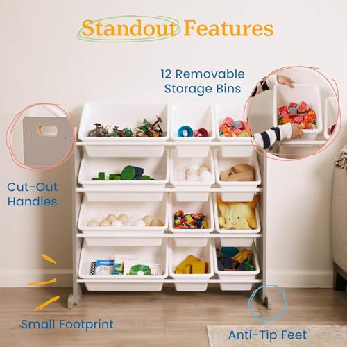 Image of Snazzy Engineered Wood 4-Tier Toy Storage Organizer with 12 Bins Grey /White