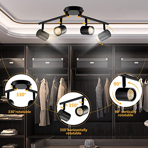 Vanoopee 5-Color 4 Light Black Led Track Lighting Fixtures Ceiling For Kitchen, Dimmable Track Lighting Kit, Ceiling Spotlight Flush Mount Adjustable Directional Spot Lights Indoor, Cri90 2400Lm 30W #TOP4