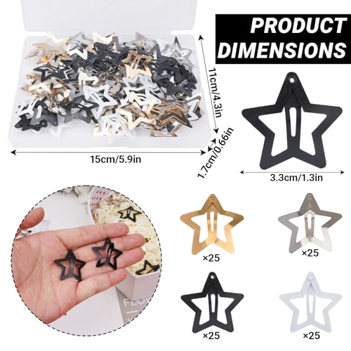100 Pinzas Estrella para Cabello Metal 3.3 cm Negro Dorado Blanco miniatura 2