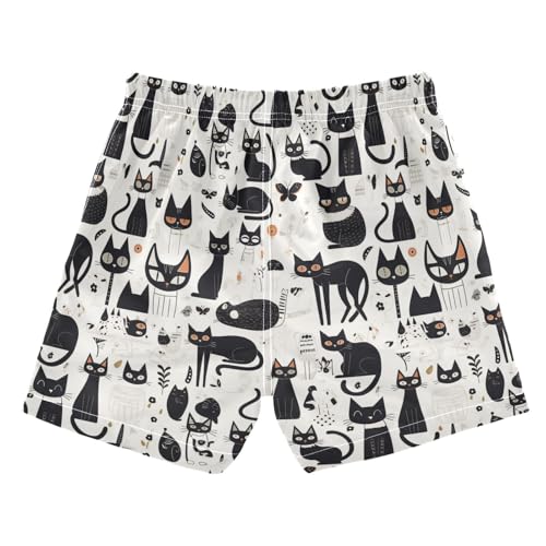 Boys Swim Trunks with Pockets and Quick Dry Fabric,Black White Cute Cat Kids Swimwear Boy Swimsuit Small2