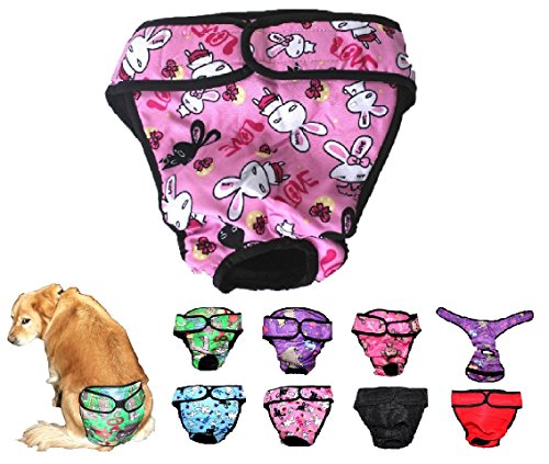 Image of Dog Diaper Reusable Washable Female Girl for Medium & Large Big Dog Breeds Size L, XL, XXL (X-Large: Waist 22 inch - 28 inch, Pink Bunny)
