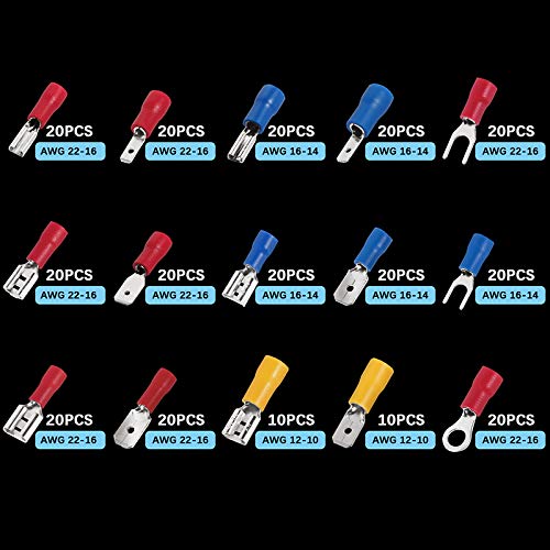 280pcs Spade Insulated Terminals Cable Connector Electrical Wire Crimp Butt Ring Fork Set Ring Lugs Rolled Crimp with Plier VUQLDHAYZ
