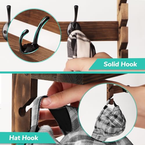 Image of AMBIRD Wall Hooks with Shelf 28.9inch Entryway Wall Hanging Shelf, Wood Coat Hooks, Coat Rack Wall Mount Rack with 5 Dual Hooks, Glasses Organizer and Hat Organizer