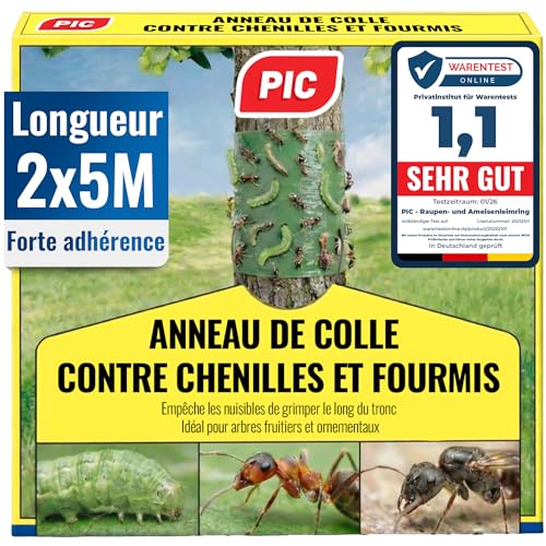 PIC Bande Glue Arbre Fruitier - 10 mètres Glue Arboricole, Anneau de Colle Efficace Contre Les chenilles, Fourmis et Autres Insectes nuisibles, Convient pour...