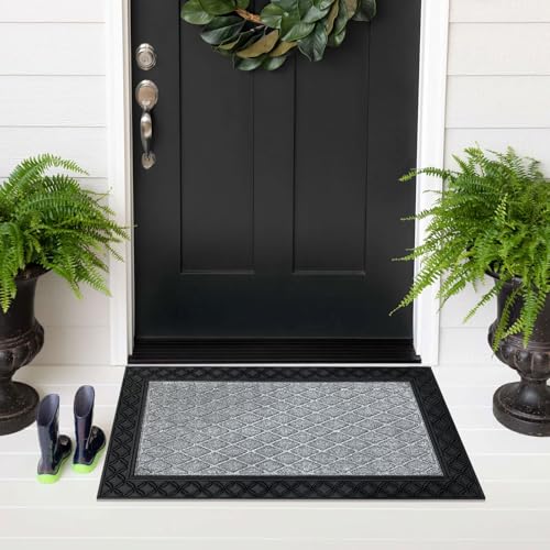 Image of Luxe Home Door Mats for Home mat Solid Grey Rectangular, Waterproof, Low Profile All-Purpose Entrance Rug with Anti-Slip Rubber Backing for Indoor and Outdoor Use (45cm x 75cm, Pc 1)