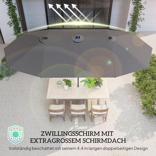 Doppelsonnenschirm mit LED 440 x 256 cm von Outsunny