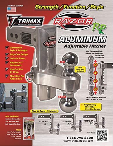 Trimax Trz4Alrp 4" Aluminum Adjustable Hitch With Dual Hitch Ball And Receiver Adjustment Pin, Silver #TOP2
