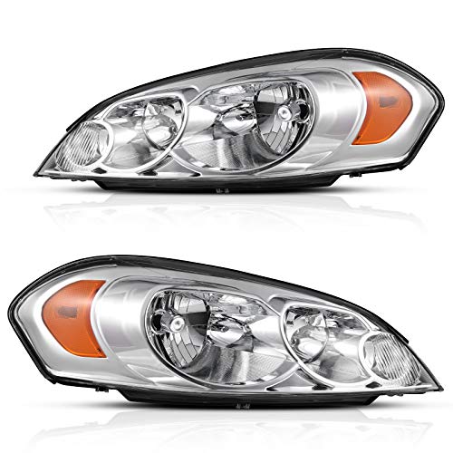DWVO Headlights Assembly Compatible with 2006-2013 Chevrolet Impala 14-16 Impala Limited 2006 2007 Monte Carlo Replacement Headlamp Driving Light 25958359 25958360 (Chrome Housing)