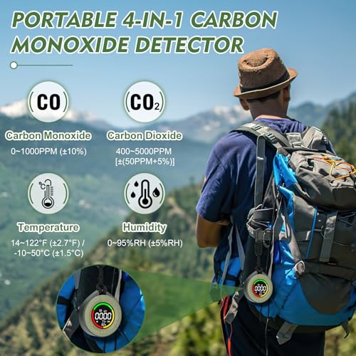 Lunarlipes PTH-10E Portable 4-In-1 Carbon Monoxide Detectors, Mini Carbon Monoxide And Carbon Dioxide Monitor thumb #1