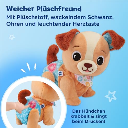 Vtech Krabbel-mit-Mir-Hündchen – Interaktives Plüschtier, das alleine krabbelt, spricht, singt und Geräusche abspielt – Für Kinder von 9-36 Monaten