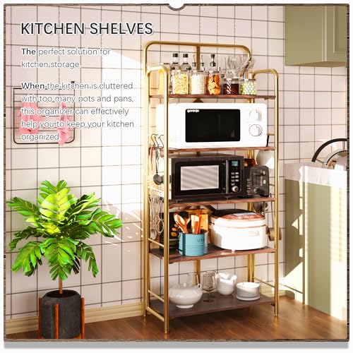 Image of 4NM No Assembly Folding Bookshelf, 5 Tiers Collapsible Book Shelves Open Industrial Foldable Storage Bookcase Shelf for Bedroom, Living Room, Home Office - Brown and Gold