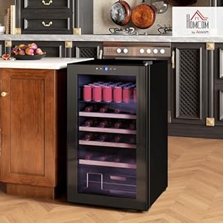 HOMCOM Cantinetta Vino Refrigerata 16 Bottiglie 63L Cantina Vino Silenziosa Temperatura Regolabile 5-18℃ Frigo Vino Bar con Vetro Anti UV, Ripiani, Compressore, Display Touch, Luci LED, Classe G