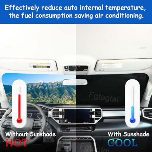 Image of Windshield Snow /Sunshade Cover Fit for Toyota Tundra 2022-2024, Front Windshield Protector, Car Front Windshield Cover from Snow, Rain, Sun, with Tool Free Installation(Black)