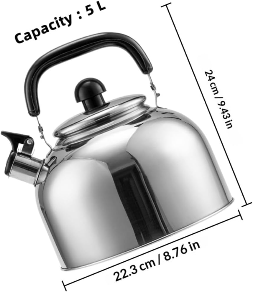Whistling Stainless Steel Tea Kettle for Stove Top, 5l Mirror Polished Hot Water Kettle for Gas and Induction Cookers, Household Kitchen Teapot Accessory