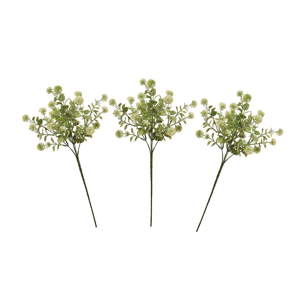 Floristrywarehouse Green Artificial Globe Ball Flower Spray 58Cm/23 Inches Tall Pack Of 3 White