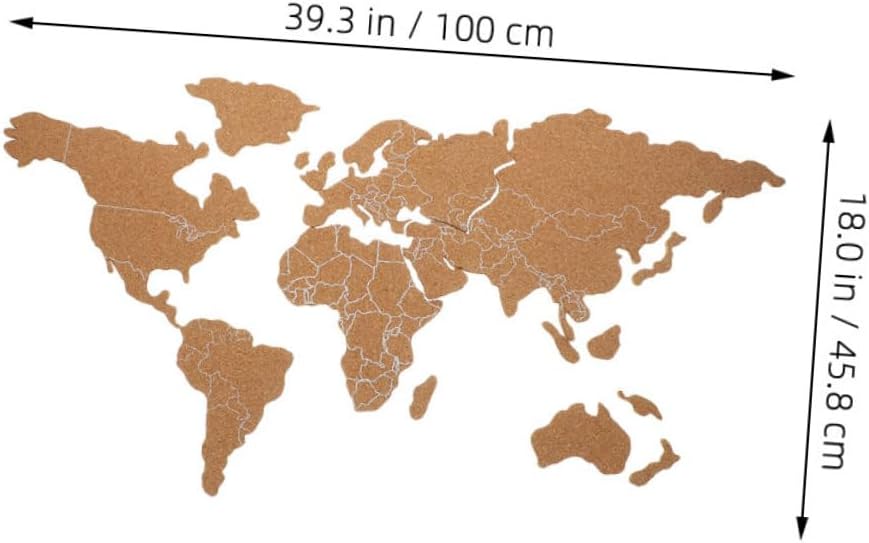 Self-Adhesive Cork Board World Map for Home Office Decor Rustic Small Cork Bulletin Board with Push Pins for Travelers and Adventurers Decorative Travel Wall Art