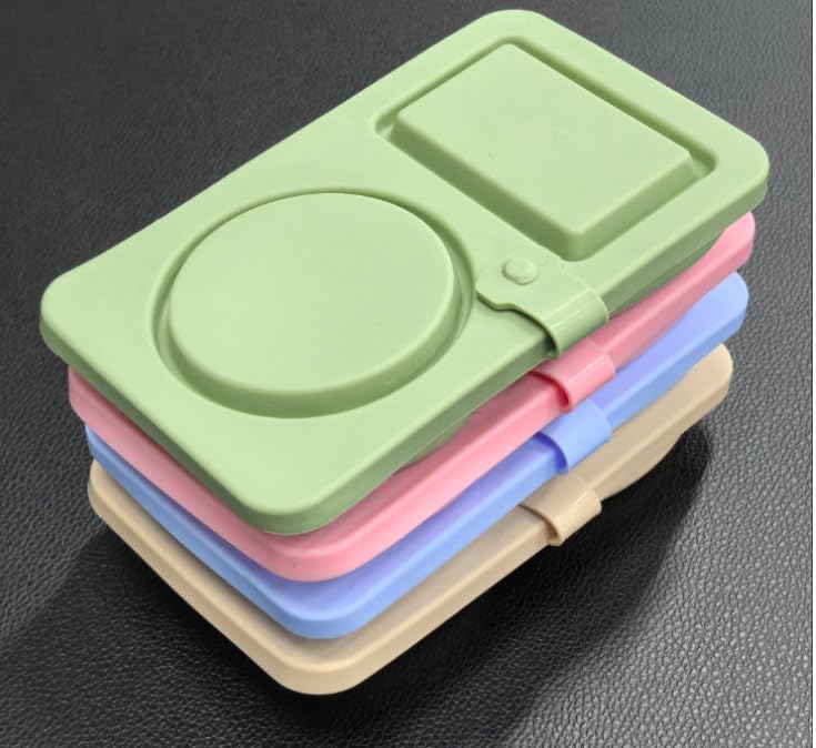 Recipientes de silicona reutilizables con tapas, bonitos recipientes de doble compartimento, contenedores de condimentos, pequeñas cajas de aperitivos para control de porciones, para viajes, escuela
