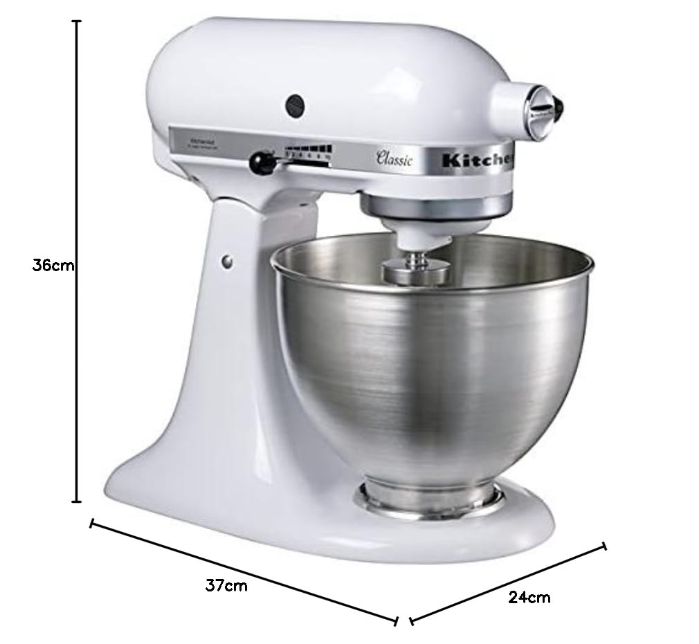 Kitchenaid 5K45SSEWH Serie Classic - Batidora amasadora multifunción, color blanco