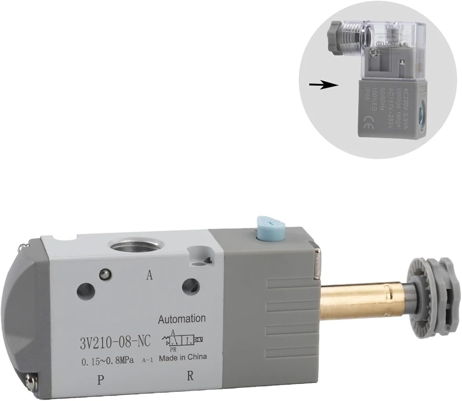 3V210-NC/NO-08 Pneumatic Tool Tools Solenoid Compressed Air Directional Control Valve Switch 2 Way 3 Port Position 3V21008 DC24V(24V AC)