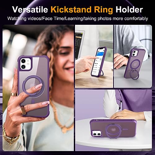 Image of Compatible with iPhone 11 Case with Stand 6.1 inch,Purple | Matte Translucent Phone Case for iPhone 11,360 Magnetic Ring Stand,Compatible Mag-Safe,Military Grade Protection