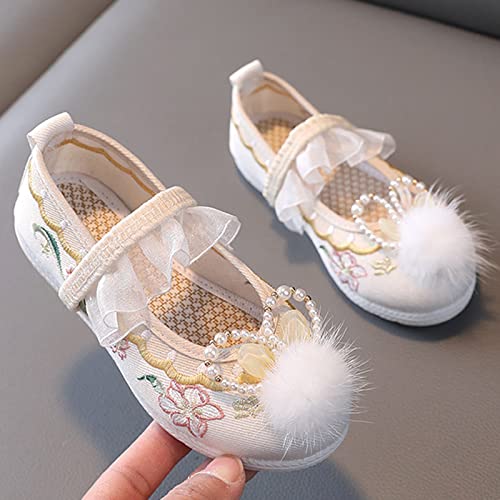 Girls Flat Bottomed Embroidered Sandals Fashionable Antique Costume Children Performance Wedge Sandals for Little Girls (Beige, 10.5-11 Years Big Kids)2