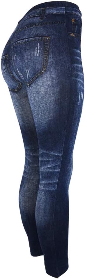 Women's Denim Print Seamless Full Leggings for All Seasons - One Size Fits Small and Medium - Image 3